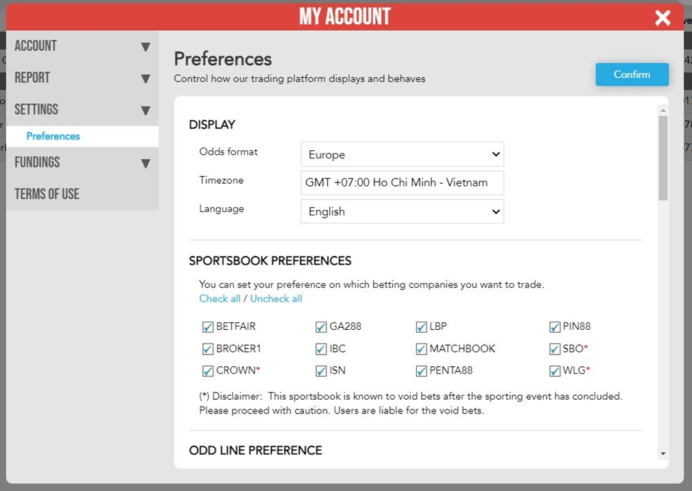 Vodds arbitrage friendly sportsbooks screenshot