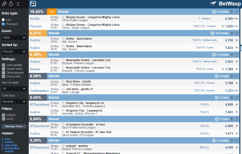 betwasp user interface arbs