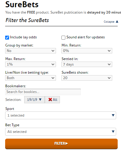 filtering options betonvalue sure bets