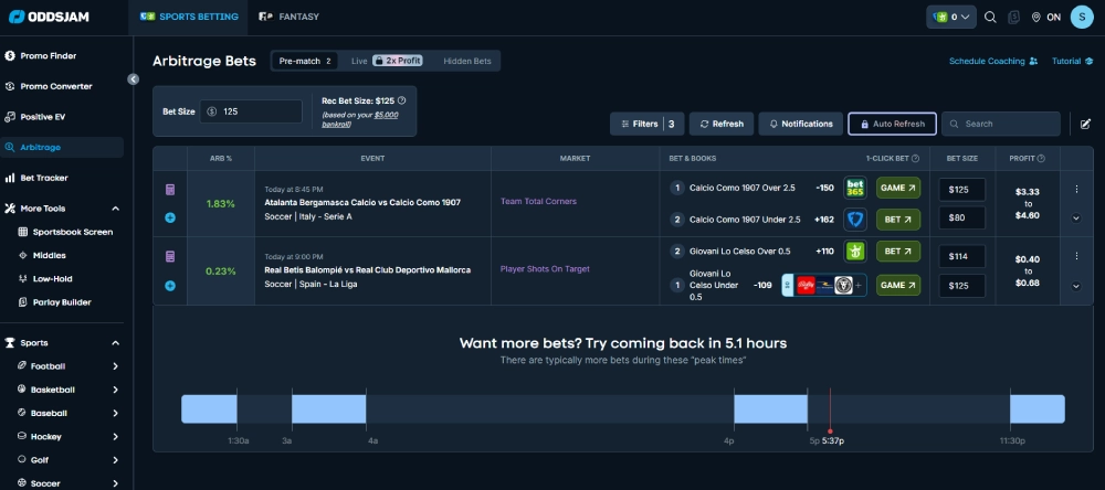 arb finder USA oddsjam interface