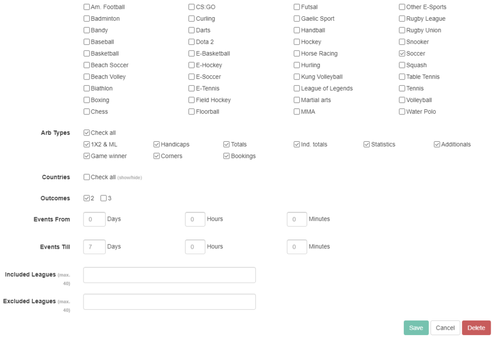 filtering options at BetBurger