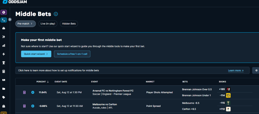 oddsjam-middle-bets user interface